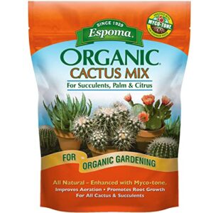 espoma organic cactus potting soil mix, natural & organic soil for cactus, succulent, palm, and citrus grown in containers both indoors and outdoors, 4 qt, pack of 1
