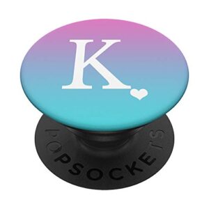 initial letter k heart gradient purple teal blue monogram popsockets popgrip: swappable grip for phones & tablets