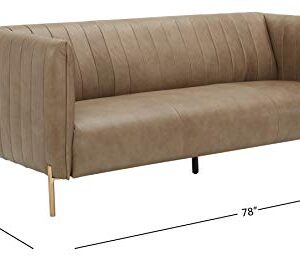 Amazon Brand – Rivet Frederick Mid-Century Channel Tufted Leather Sofa Couch, 77.5"W, Taupe