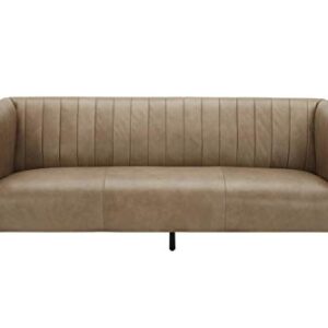 Amazon Brand – Rivet Frederick Mid-Century Channel Tufted Leather Sofa Couch, 77.5"W, Taupe