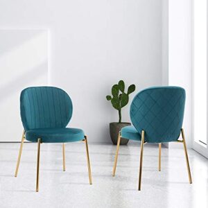 dagonhil velvet dining chair,upholstered vanity chairs with golden metal leg,set of 2(teal green)