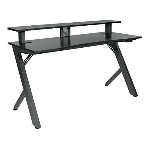 OSP Home Furnishings Area51 Battlestation Gaming Desk with Bluetooth RGB LED Lights, Matte Black