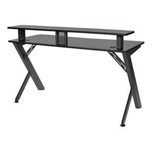 OSP Home Furnishings Area51 Battlestation Gaming Desk with Bluetooth RGB LED Lights, Matte Black