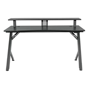 OSP Home Furnishings Area51 Battlestation Gaming Desk with Bluetooth RGB LED Lights, Matte Black