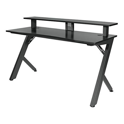 OSP Home Furnishings Area51 Battlestation Gaming Desk with Bluetooth RGB LED Lights, Matte Black