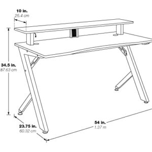 OSP Home Furnishings Area51 Battlestation Gaming Desk with Bluetooth RGB LED Lights, Matte Black