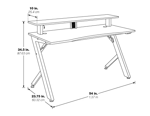 OSP Home Furnishings Area51 Battlestation Gaming Desk with Bluetooth RGB LED Lights, Matte Black