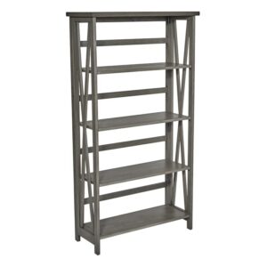 osp home furnishings hillsboro 5-shelf bookcase, grey wash