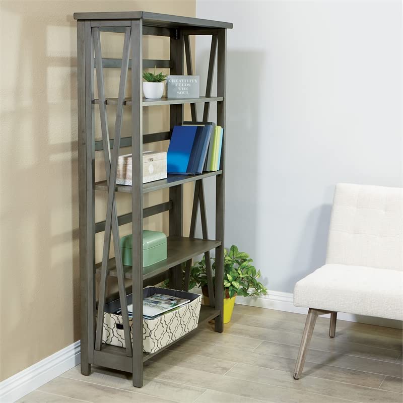 OSP Home Furnishings Hillsboro 5-Shelf Bookcase, Grey Wash