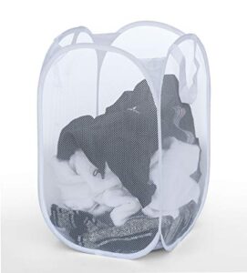 topline pop-up square laundry hamper, durable ventilated mesh with carry handles (white)