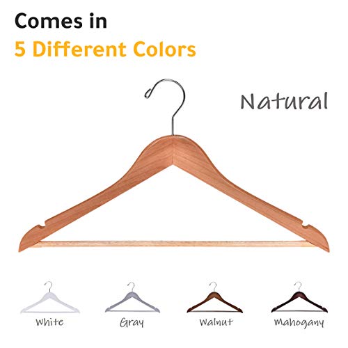 Quality Wooden Hangers - Slightly Curved Hanger Set - Solid Wood Coat Hangers with Stylish Chrome Hooks - Heavy-Duty Clothes, Jacket, Shirt, Pants, Suit Hangers (Natural, 10)