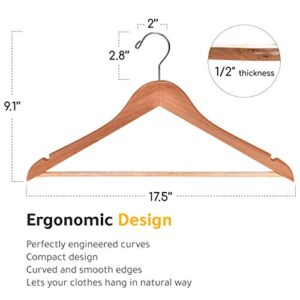 Quality Wooden Hangers - Slightly Curved Hanger Set - Solid Wood Coat Hangers with Stylish Chrome Hooks - Heavy-Duty Clothes, Jacket, Shirt, Pants, Suit Hangers (Natural, 10)