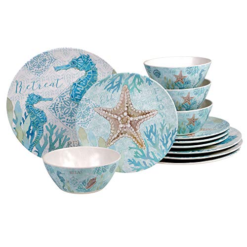 Certified International Beachcomber 12 piece Melamne Dinnerware Set, Service for 4