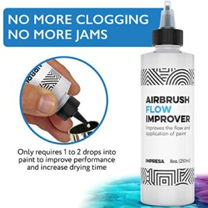 Airbrush Flow Improver Paint Set 8oz (250 ml) Reduce Clogs & Dry Needle Tips Made in USA by Impresa