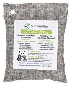 pureguardian guardian technologies cb200 bamboo charcoal air purifying bag, eco-friendly, naturally absorbs odors, excess moisture and pollutants, 200g, gray