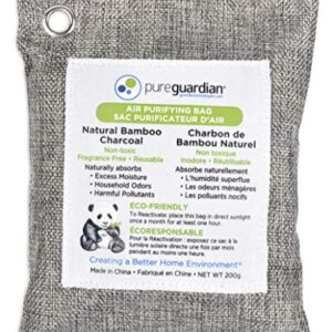 PureGuardian Guardian Technologies CB200 Bamboo Charcoal Air Purifying Bag, Eco-Friendly, Naturally Absorbs Odors, Excess Moisture and Pollutants, 200g, Gray