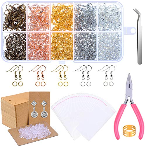 Earring Making Supplies, Paxcoo 1350pcs Earring Making Kit with Earring Hooks, Jump Rings, Pliers, Earring Backs, Earrings Holder Cards and Clear Bags for DIY Earring Supplies and Earring Findings