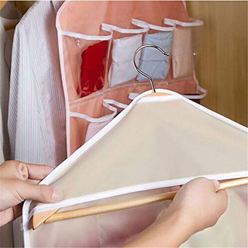 melupa Hanging Closet Organizer Space Saver Storage Bags 16 Pockets Wall Shelf Wardrobe Organizers for Underwear, Stocking, Toiletries Accessories, Bra, Sock