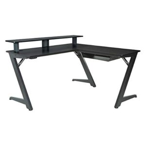 osp home furnishings avatar battlestation l-shape gaming desk with bluetooth rgb led lights and carbon fiber surface, matte black