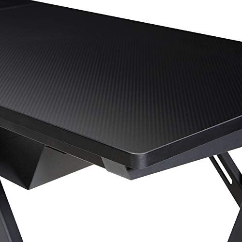 OSP Home Furnishings Avatar Battlestation L-Shape Gaming Desk with Bluetooth RGB LED Lights and Carbon Fiber Surface, Matte Black