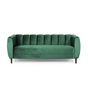 christopher knight home miranda velvet 3 seater sofa, emerald, dark brown