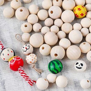 DICOBD 300pcs Wooden Beads 3 Sizes(16mm/20mm/25mm) Natural Unfinished Round Wood Beads Large with 20 Metre Jute Twine for Jewelry Making Home Farmhouse Decoration