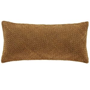 paseo road by hiend accents | woven suede leather lumbar pillow, solid brown color, 14x30 inch, western rustic style accent throw pillow