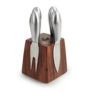 slice of goodness original cheese knife set - 4 small stainless steel charcuterie board utensils with magnetic acacia wood holder - modern cheese knives