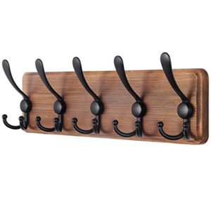 skoloo rustic wall mounted coat rack: 16'' hole to hole, pine real wood plank wall coat rack with 5 triple hooks, farmhouse coat hanger wall mount for hanging backpack jacket coat hat