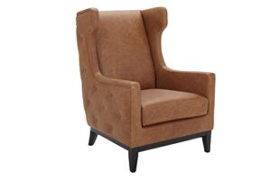amazon brand – stone & beam rosewood button-tufted leather wingback accent chair, 30"w, cognac