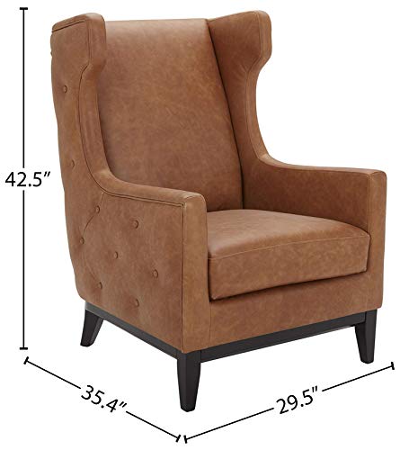 Amazon Brand – Stone & Beam Rosewood Button-Tufted Leather Wingback Accent Chair, 30"W, Cognac