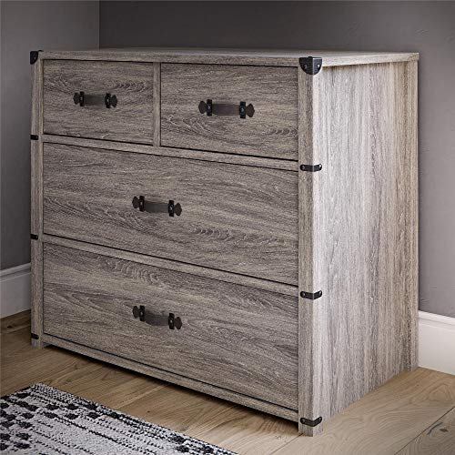 Little Seeds Nova 4 Drawer Storage Grey Dresser, Gray Oak