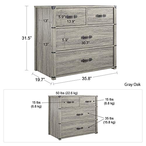 Little Seeds Nova 4 Drawer Storage Grey Dresser, Gray Oak