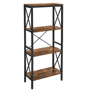 vasagle daintree bookshelf, kitchen shelf, free standing shelf, ladder rack with 4 open shelves, for kitchen, office, stable steel frame, industrial style, rustic brown and black ulls030b01