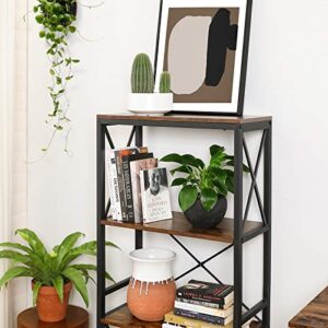 VASAGLE DAINTREE Bookshelf, Kitchen Shelf, Free Standing Shelf, Ladder Rack with 4 Open Shelves, for Kitchen, Office, Stable Steel Frame, Industrial Style, Rustic Brown and Black ULLS030B01
