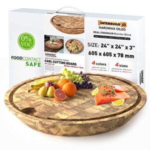 interbuild real wood heavy duty cutting board (butcher block) with juice groove - 24" round - clear oak