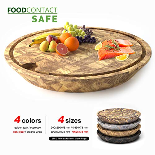 INTERBUILD REAL WOOD Heavy Duty Cutting Board (Butcher Block) with Juice Groove - 24" Round - Clear Oak