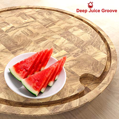 INTERBUILD REAL WOOD Heavy Duty Cutting Board (Butcher Block) with Juice Groove - 24" Round - Clear Oak