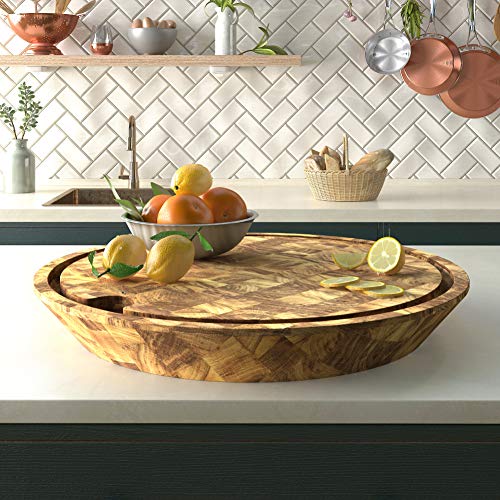 INTERBUILD REAL WOOD Heavy Duty Cutting Board (Butcher Block) with Juice Groove - 24" Round - Clear Oak