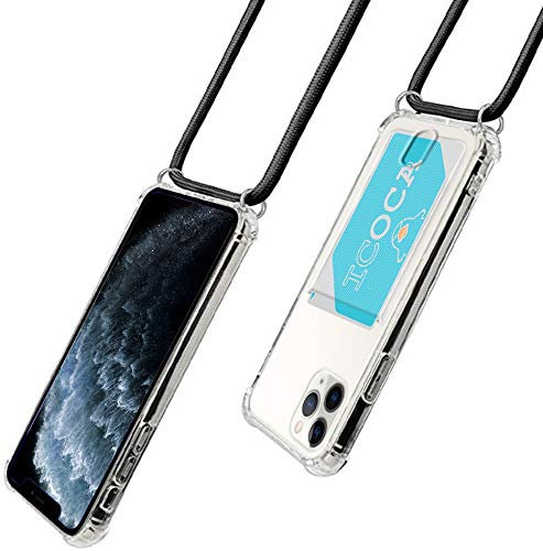 YESPURE Crossbody Case for iPhone 11 Pro Max with Card Holder, Clear TPU Soft Case with Neck Cord Lanyard Strap-Clear and Card Holder for iPhone 11 Pro Max 6.5"