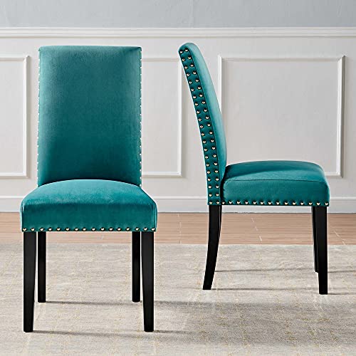 Modway Parcel Performance Velvet Dining Side Chairs - Set of 2, Teal