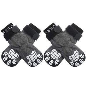 pupteck double side anti-slip dog socks with adjustable straps for small medium large dogs indoor hardwood floor, 2 pairs pet paw protection traction control grip socks prevents licking, grey l