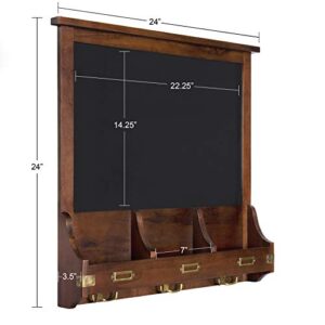 Kate and Laurel Stallard Decorative Rustic Wood Home Organizer with Chalkboard, Pockets, and Key Hooks, Dark Walnut Brown