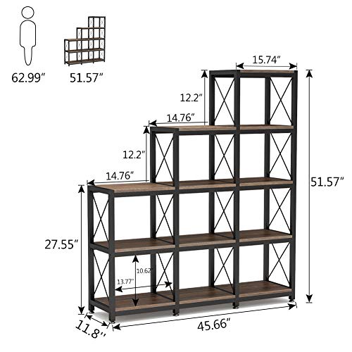 Tribesigns 12 Shelves Bookshelf, Industrial Ladder Corner Bookshelf 9 Cubes Stepped Etagere Bookcase, Rustic 5-Tier Display Shelf Storage Organizer for Home Office (Rustic Brown)