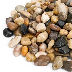 mr. fireglass polished pebbles decorative natural stones mixed aquarium gravel river rocks, 3/8 inch, 5 pounds