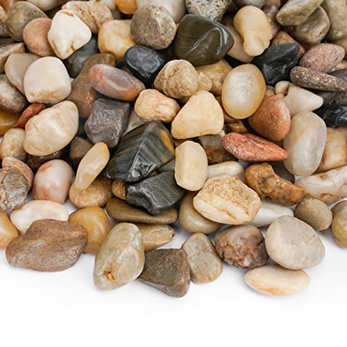 Mr. Fireglass Polished Pebbles Decorative Natural Stones Mixed Aquarium Gravel River Rocks, 3/8 inch, 5 Pounds