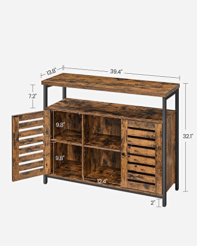 VASAGLE Buffet Cabinet, Sideboard Storage Cabinets with Compartments, Adjustable Shelves, Louvered Doors, 13.8 x 39.4 x 32.1 Inches, Rustic Brown and Black