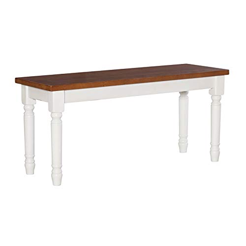 Powell Furniture Linon Willow Wood Dining Bench in Vanilla White and Honey Brown