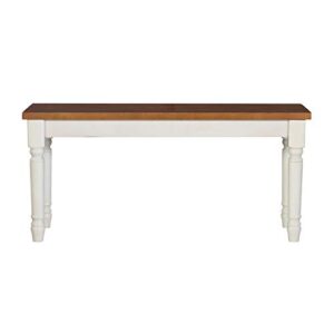 Powell Furniture Linon Willow Wood Dining Bench in Vanilla White and Honey Brown