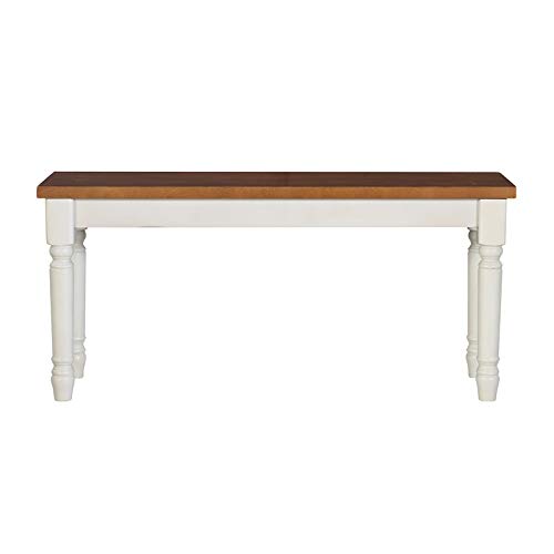 Powell Furniture Linon Willow Wood Dining Bench in Vanilla White and Honey Brown